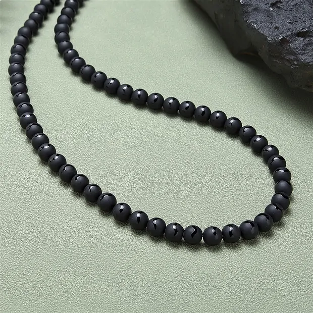 String Beads "Saturn", Agate (black), 06mm | wholesaler gems & healing stones