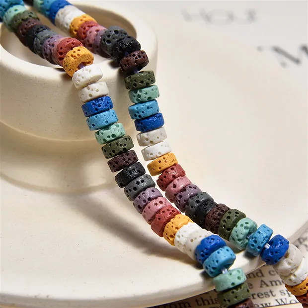 Strang Zylinder "Heishi", Lava (bunt), 06 x 03mm | Marco Schreier