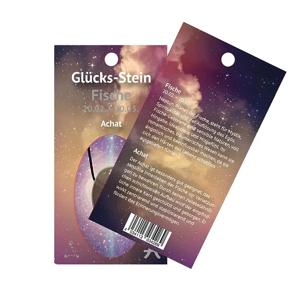 Lucky stone with ribbon on astro card Pisces/Agate | Marco Schreier