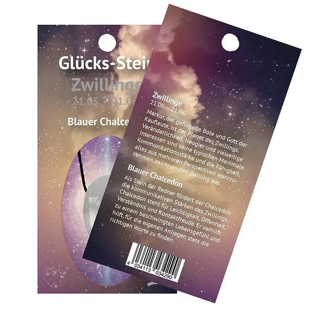 Pierre de la chance avec cordon sur carte astrologique Gémeaux/Calcédoine | Marco Schreier