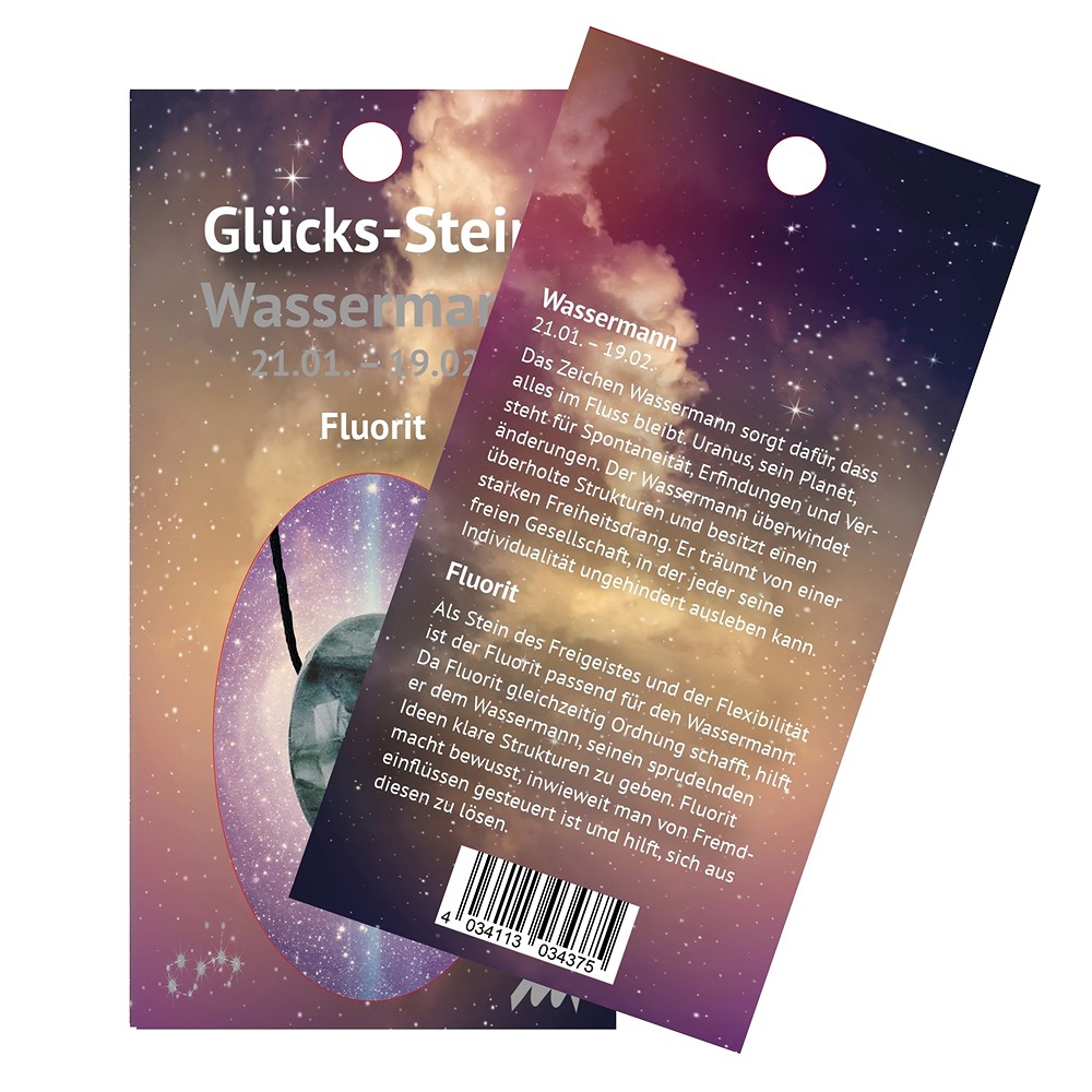 Pierre de la chance avec cordon sur carte astrologique Verseau/Florite | Marco Schreier