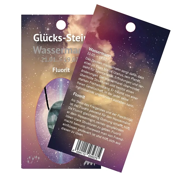 Pierre de la chance avec cordon sur carte astrologique Verseau/Florite | Marco Schreier