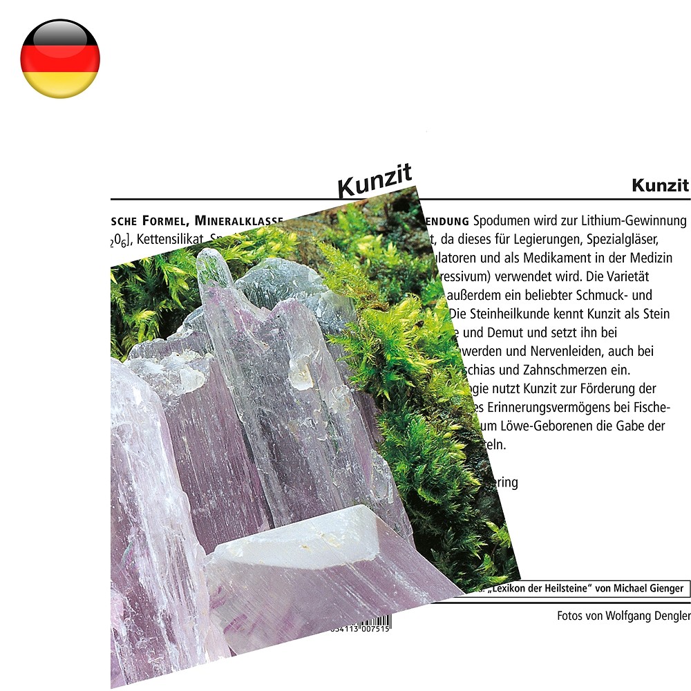 Mineralienkarte Kunzit (VE mit 10 Stück) | GH Edelsteine, Heilsteine & Schmuck