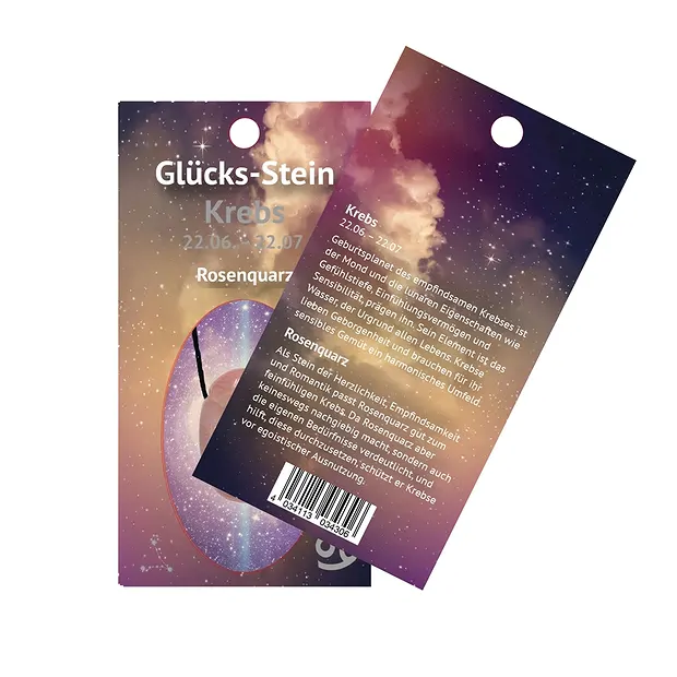 Glücksstein mit Band auf Astrokarte  Krebs/Rosenquarz | Marco Schreier