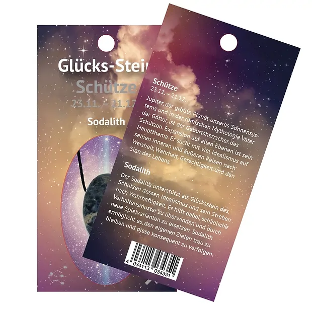 Glücksstein mit Band auf Astrokarte  Schütze/Sodalith | Marco Schreier