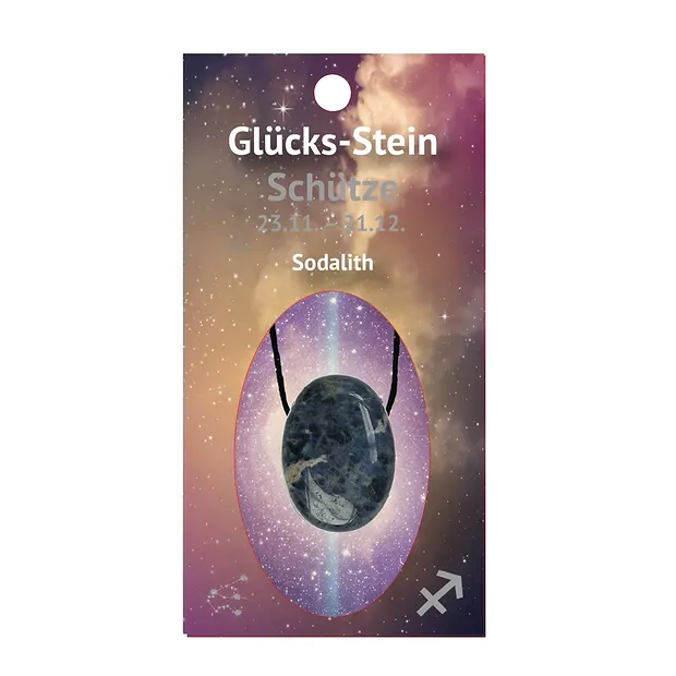 Pierre de la chance avec cordon sur carte astrologique Sagittaire/Sodalite | Marco Schreier