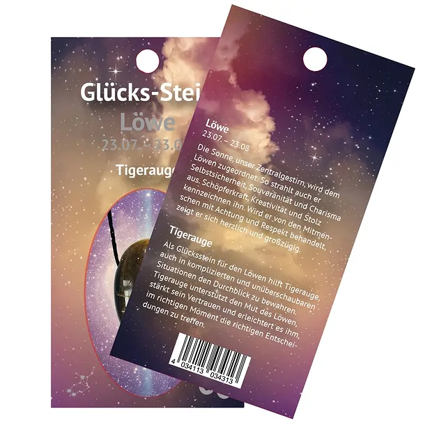 Lucky stone with ribbon on astro card Leo/Tiger's Eye | Marco Schreier