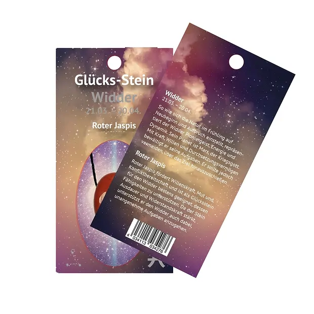 Lucky stone with ribbon on astro card Jasper (red) | Marco Schreier