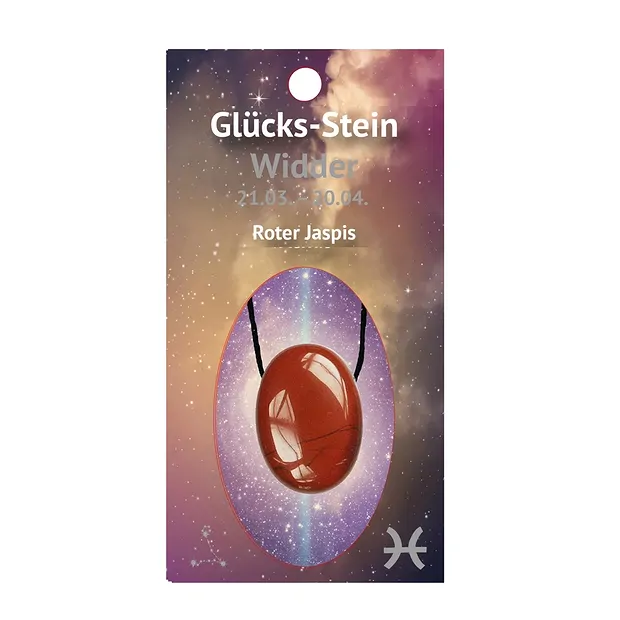 Glücksstein mit Band auf Astrokarte Widder/Jaspis (rot) | Marco Schreier