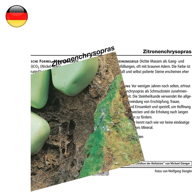 Mineralienkarte Zitronenchrysopras/ Gaspeit (VE mit 10 Stück) | Marco Schreier