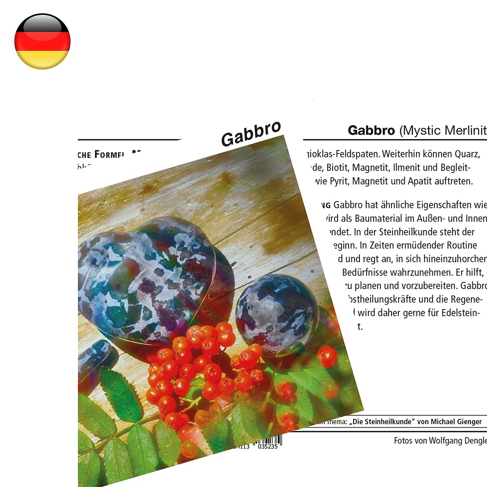 Mineralienkarte Gabbro (Mystic Merlinit)  (VE mit 10 Stück) | Marco Schreier