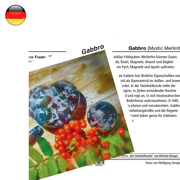 Mineralienkarte Gabbro (Mystic Merlinit) (VE mit 10 Stück) | Marco Schreier