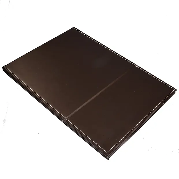 Mirror in dark brown imitation leather case, can be set up on 2 levels | Marco Schreier