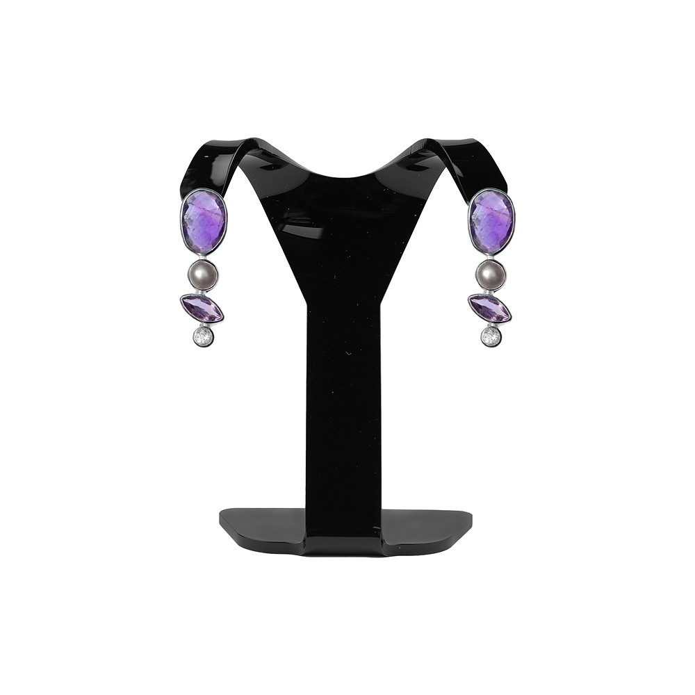 Display for earrings, plexiglass, 9.5cm, black | gems, healing stones & jewelry