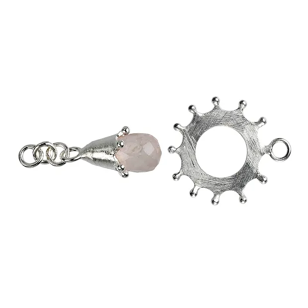 Knebelverschluss Scheibe mit Rosenquarz 30mm, Silber (1 St./VE) | Marco Schreier