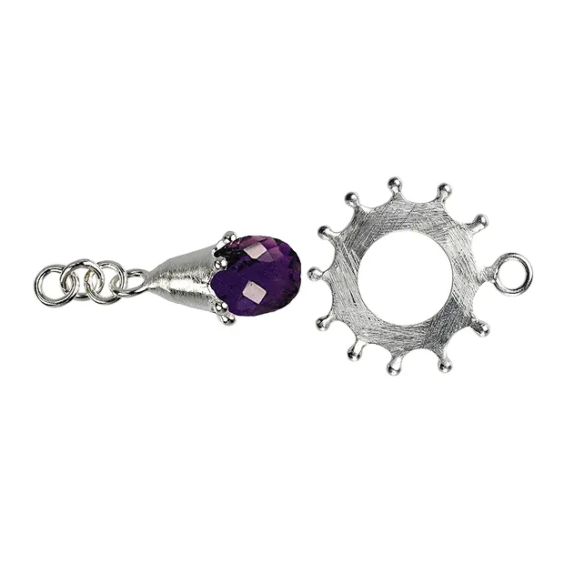 Knebelverschluss Scheibe mit Amethyst 30mm, Silber (1 St./VE) | Marco Schreier