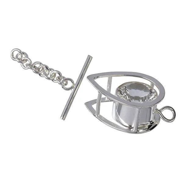 Knebelverschluss Tropfen mit Bergkristall 60mm, Silber (1 St./VE) | Marco Schreier