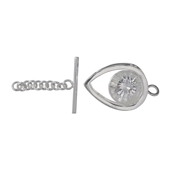 Knebelverschluss Tropfen mit Bergkristall 60mm, Silber (1 St./VE) | Marco Schreier