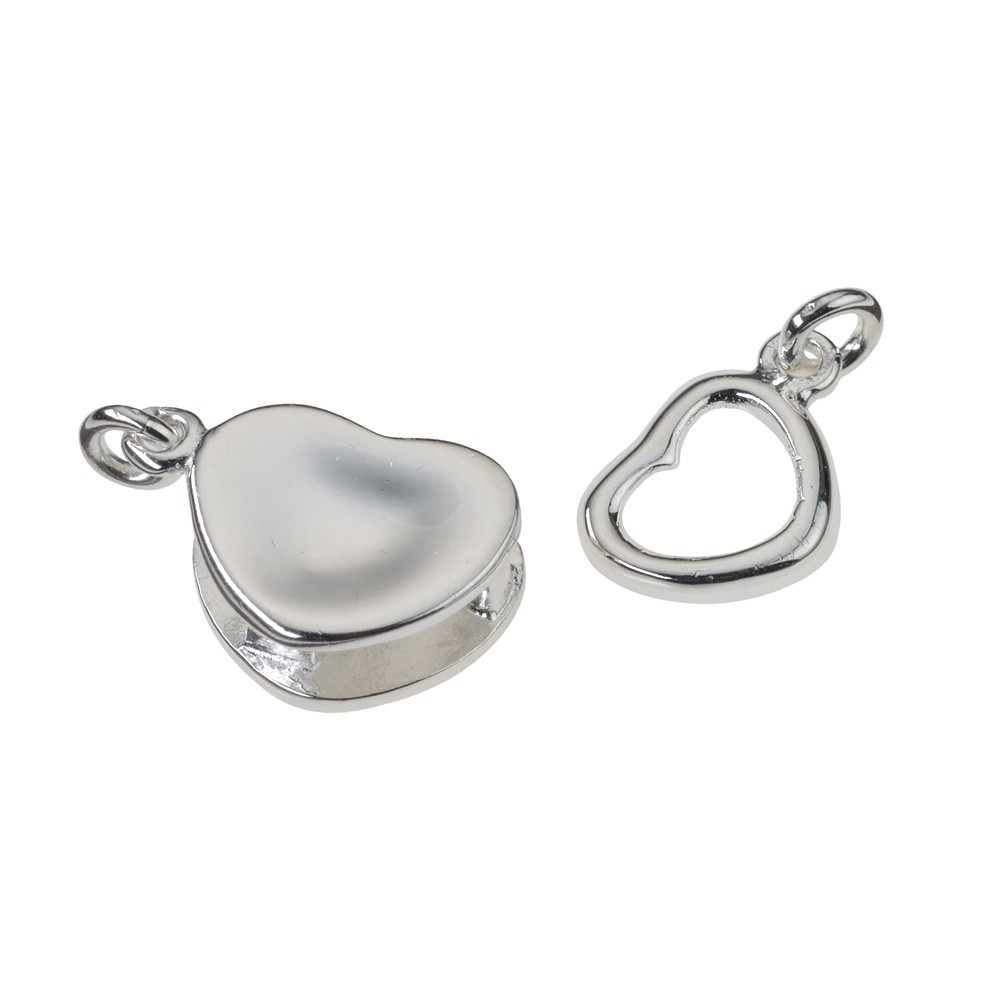 Folding clasp heart 22mm, silver (1 pc./ PU) | wholesaler gems & healing stones