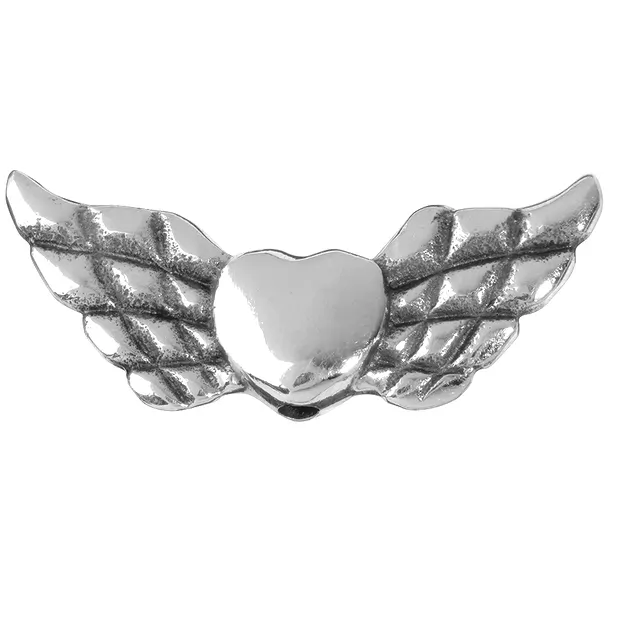 Wings "Heart" 22mm, silver (4 pcs./ PU) | wholesaler gems & healing stones