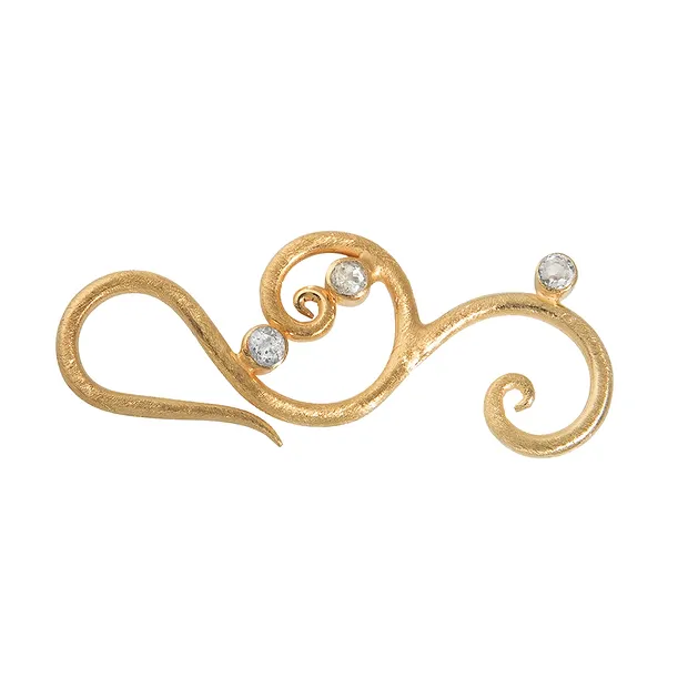 Hook 'Floral' with 3 stones 40mm, silver gold-plated matt (1 pc./ PU) | Marco Schreier