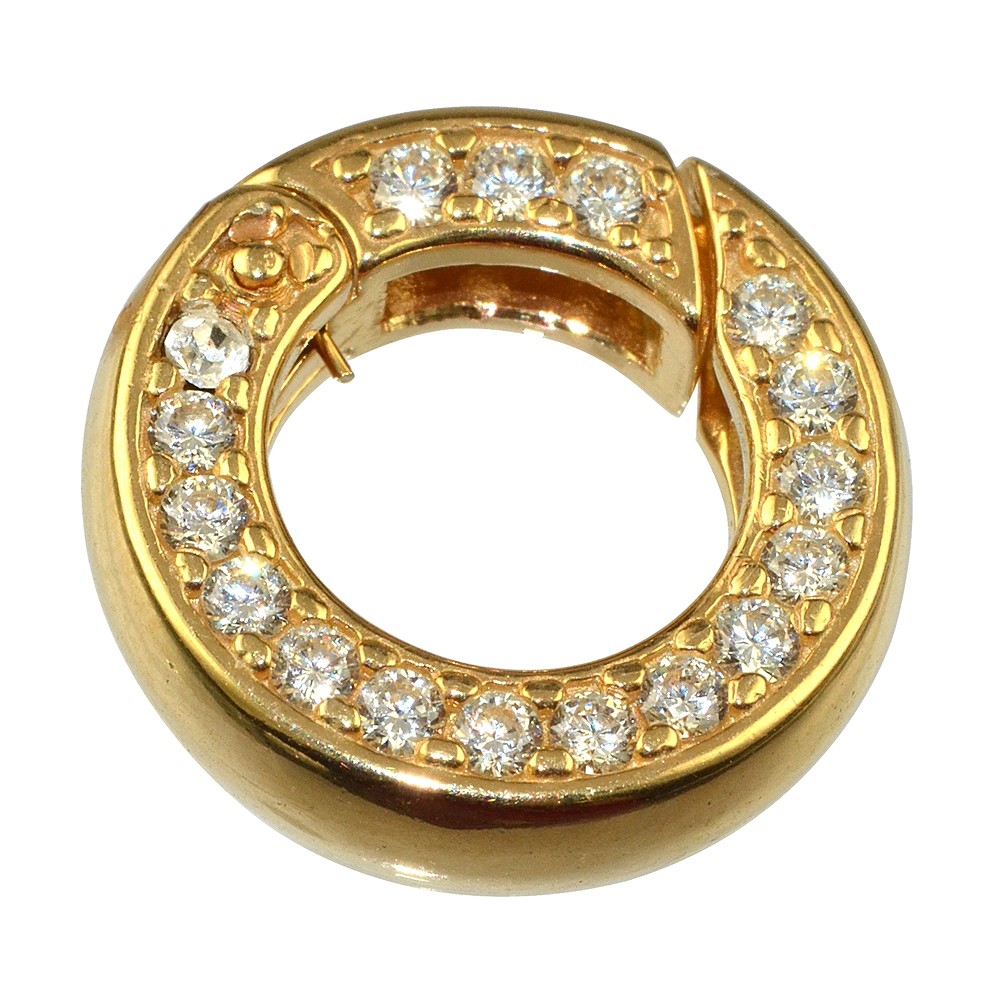 Cierre de anillo con circonita 20mm, plata dorada, barra cuadrada (1 unidad) | Marco Schreier