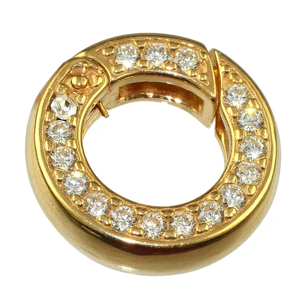 Fermoir anneau avec zirconium 20mm, argent doré, rail carré (1 pcs/UC) | Marco Schreier