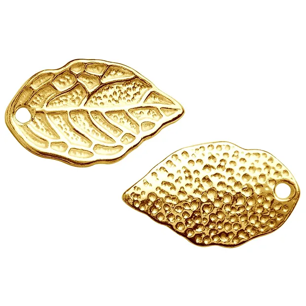 Leaf 15mm, silver gold-plated (6 pcs./ PU) | wholesaler gems & healing stones