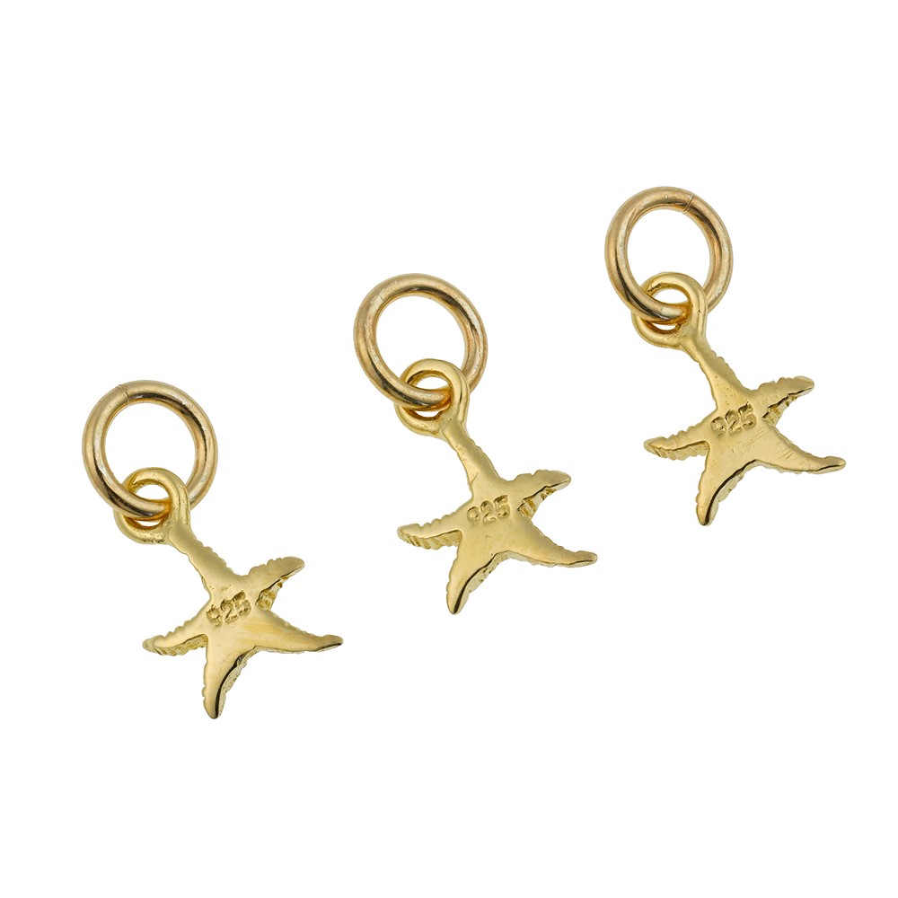 Seestern 7 x 8mm, Silber vergoldet (3 St./VE) | Edelsteine, Heilsteine & Schmuck