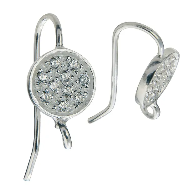 Boucles d'oreilles avec crochet, Zircon cubique (synthétique) ronde de 20 mm, rhodiées (pcs/UC) | Marco Schreier