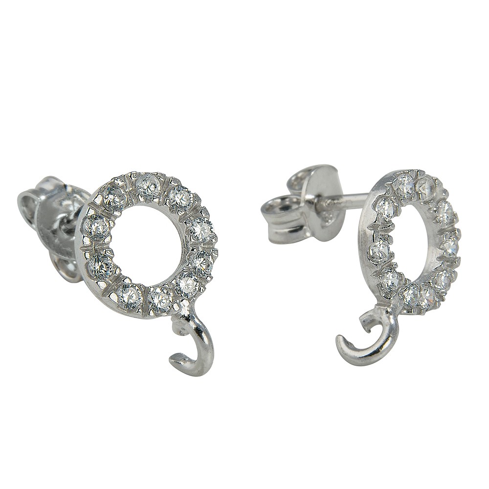 Earstuds with eyelet, Cubic Zirconia (synth.) round 20mm, silver rhodiniert (2 pcs./ PU) | Marco Schreier
