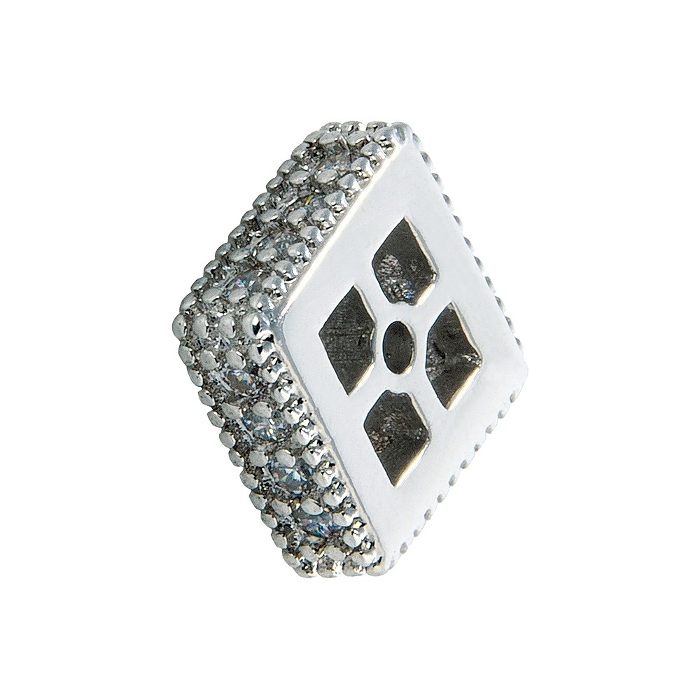 Quadrato piatto 7 x 7 x 3 mm, argento rodiato con zirconi (sintetici) (1 UC) | Marco Schreier