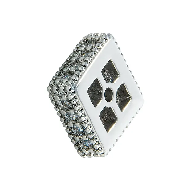 Quadrato piatto 7 x 7 x 3 mm, argento rodiato con zirconi (sintetici) (1 UC) | Marco Schreier