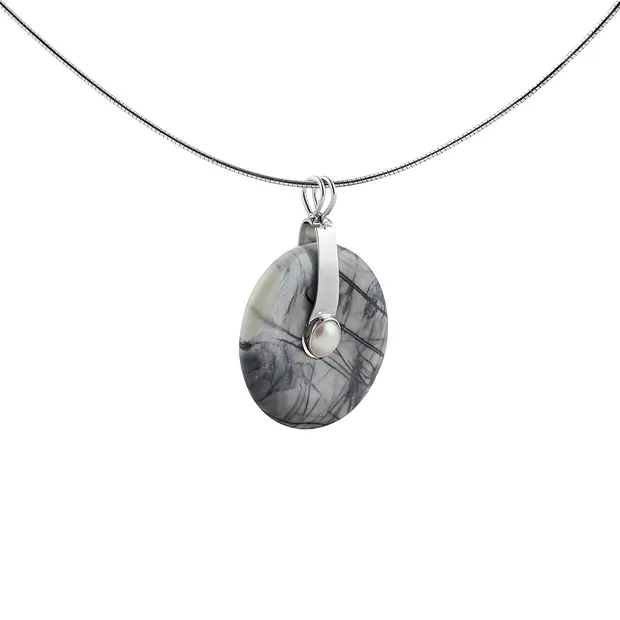 Scharnierclip für 40mm Donut, Silber rhodiniert, Perle | Marco Schreier