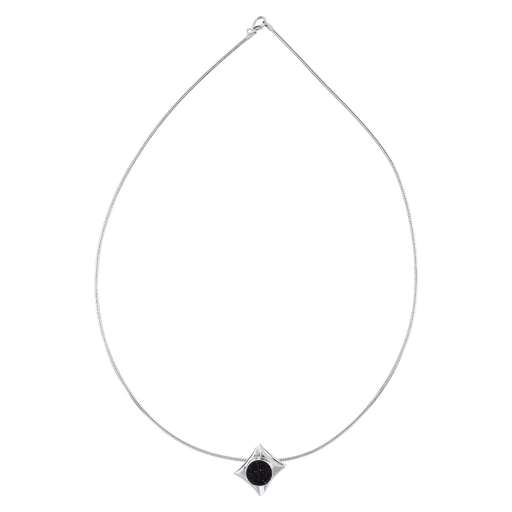 Pendentif Druzy (noir), monture carrée, avec Colliers ras de cou Oméga, rhodié | Marco Schreier