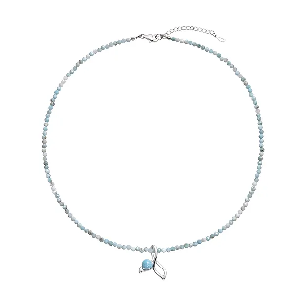Collana in Larimar con ciondolo a pinna di balena, rodiato | Marco Schreier