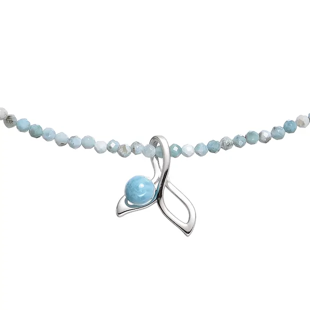 Collana in Larimar con ciondolo a pinna di balena, rodiato | Marco Schreier