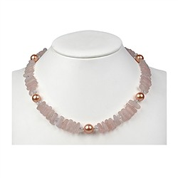 241005160033 Collier Rosenquarz, Bergkristall, Muschelkernperle ("Rosa-Pink"), 45 - 51cm | Marco Schreier