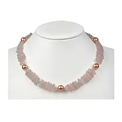 241005160033 Collar Cuarzo rosa, Cristal de roca, Perla de concha ("rosa-rosa"), 45 - 51cm | Marco Schreier