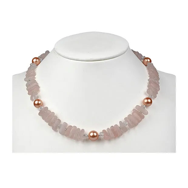 Necklace Rose Quartz, Rock Crystal, Shell Bead ("Rose-Pink"), 45 - 51cm | Marco Schreier