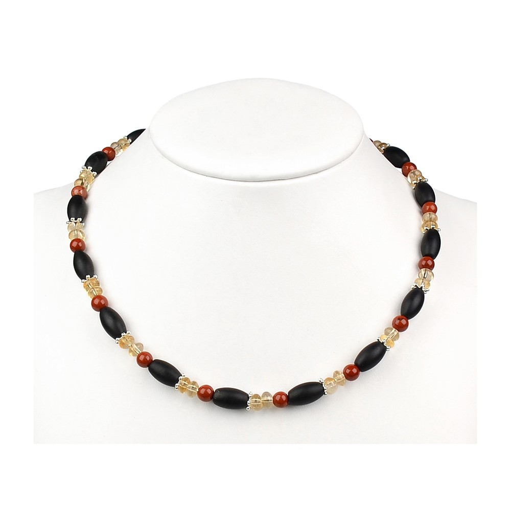 Collier Onyx, Jaspis, Citrin ("Schwarz-Rot-Gold"), 45 - 51cm | Marco Schreier