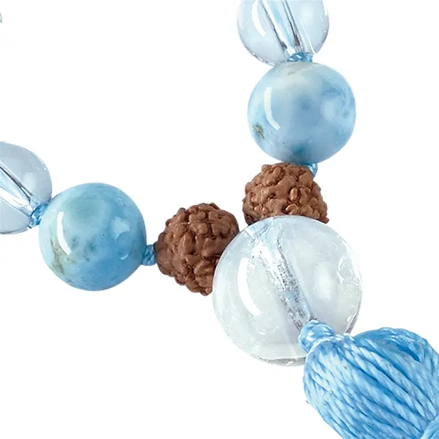 Gemstone mala Rock Crystal, Larimar (openness) | gems, healing stones & jewelry