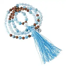 241005180010 Gemstone mala Rock Crystal, Larimar (openness) | gems, healing stones & jewelry