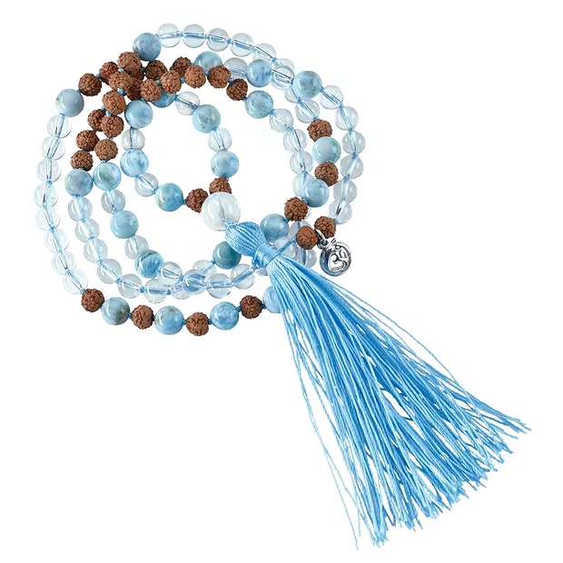 Gemstone mala Rock Crystal, Larimar (openness) | gems, healing stones & jewelry
