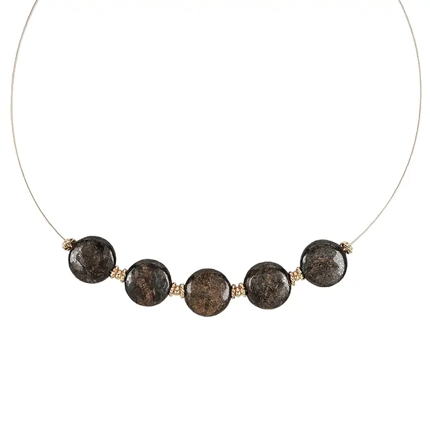 Collier Bronzit, Scheiben, vergoldet, Verlängerungskettchen | Marco Schreier