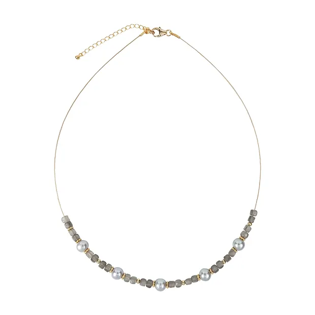 Collana con cubo di pietra di luna, perla, argento placcato oro, catena di prolunga | Marco Schreier