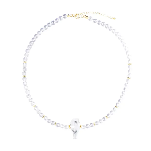 Rock Crystal necklace, beads, Inclus quartz, gold-plated, extension chain | Marco Schreier