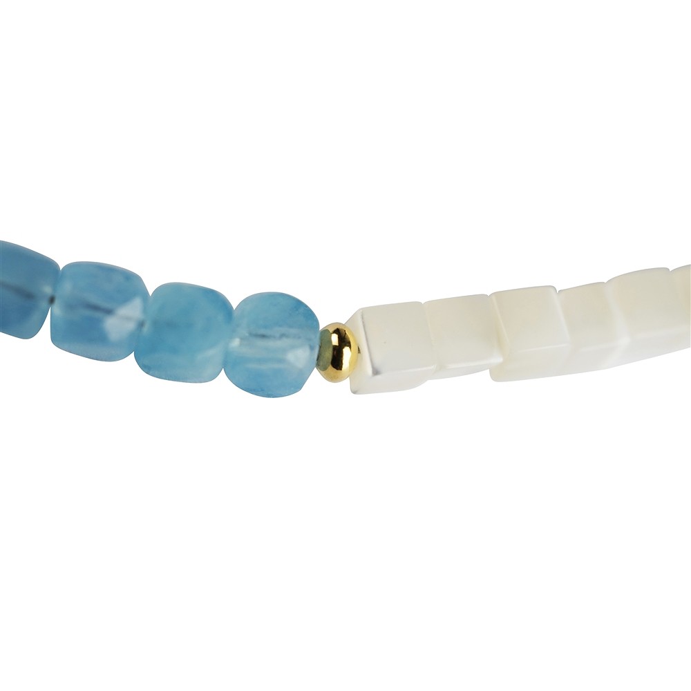 Collar Aguamarina, Madre Perla (Nácar), chapado en oro, cadena extensible | Marco Schreier