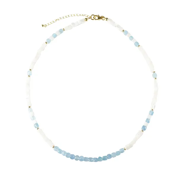 Necklace Aquamarine, Mother of Pearl, gold-plated, extension chain | Marco Schreier