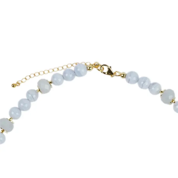 Chalcedony necklace, faceted button, gold-plated, extension chain | Marco Schreier